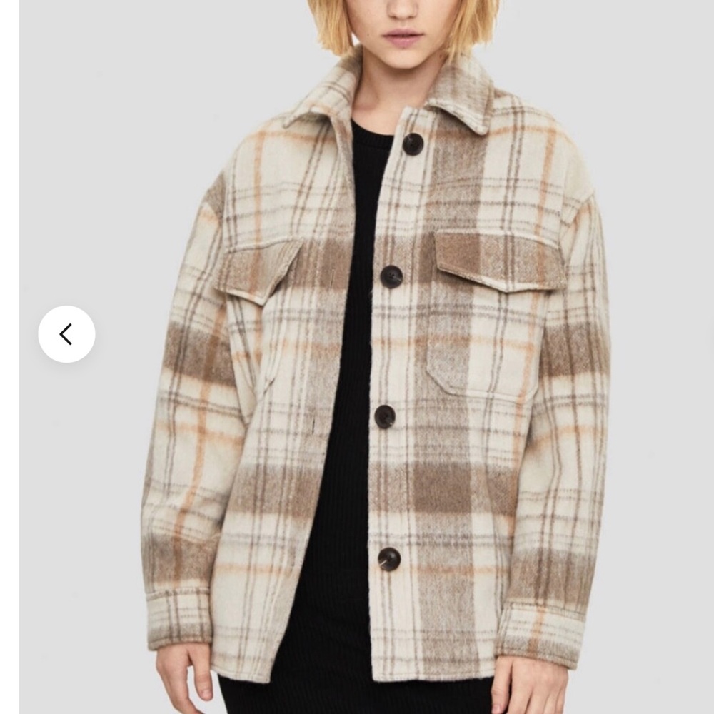 Bershka Shacket in Tan and Cream